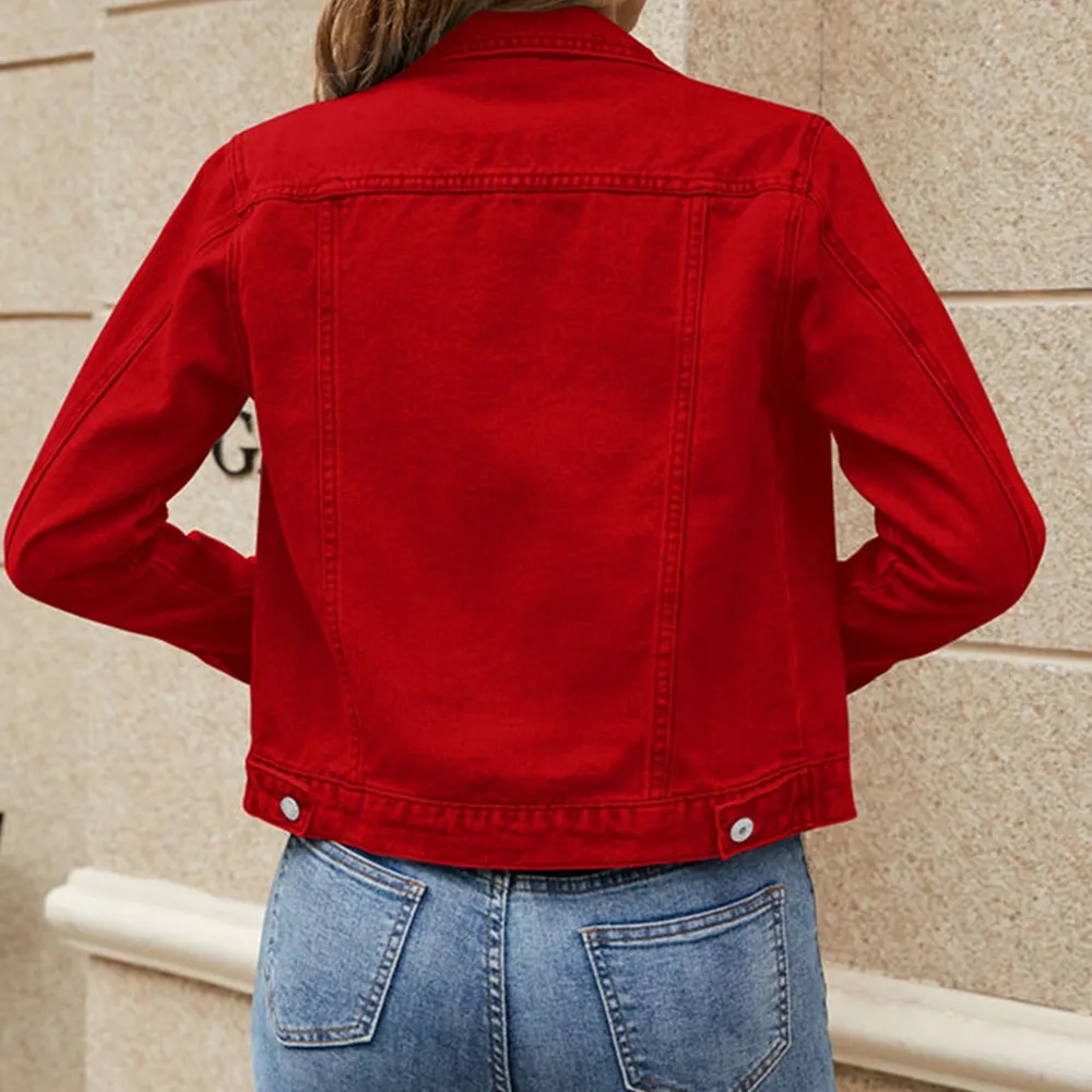 Womens Classic Red Denim Jacket by Jacket Field