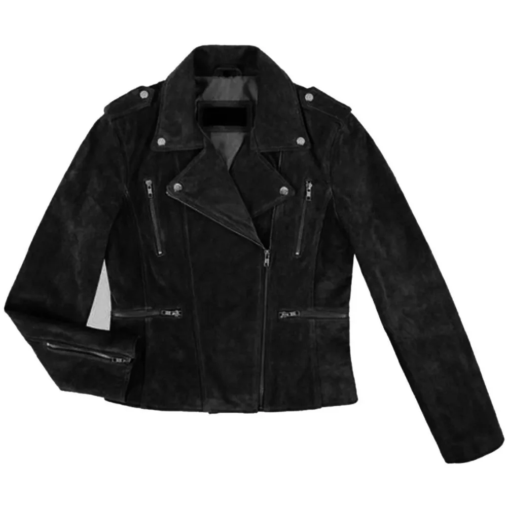Womens Black Cow Leather Biker Suede Jacket by Jacket Field
