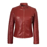 Womens Quilted Biker Style Red Leather Jacket by Jacket Field