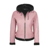 Womens Leather Hooded Shearling Pink Jacket by Jacket Field