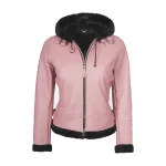 Womens Leather Hooded Shearling Pink Jacket by Jacket Field