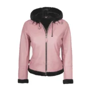Womens Leather Hooded Shearling Pink Jacket by Jacket Field