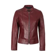 Womens Biker Maroon Leather Jacket by Jacket Field