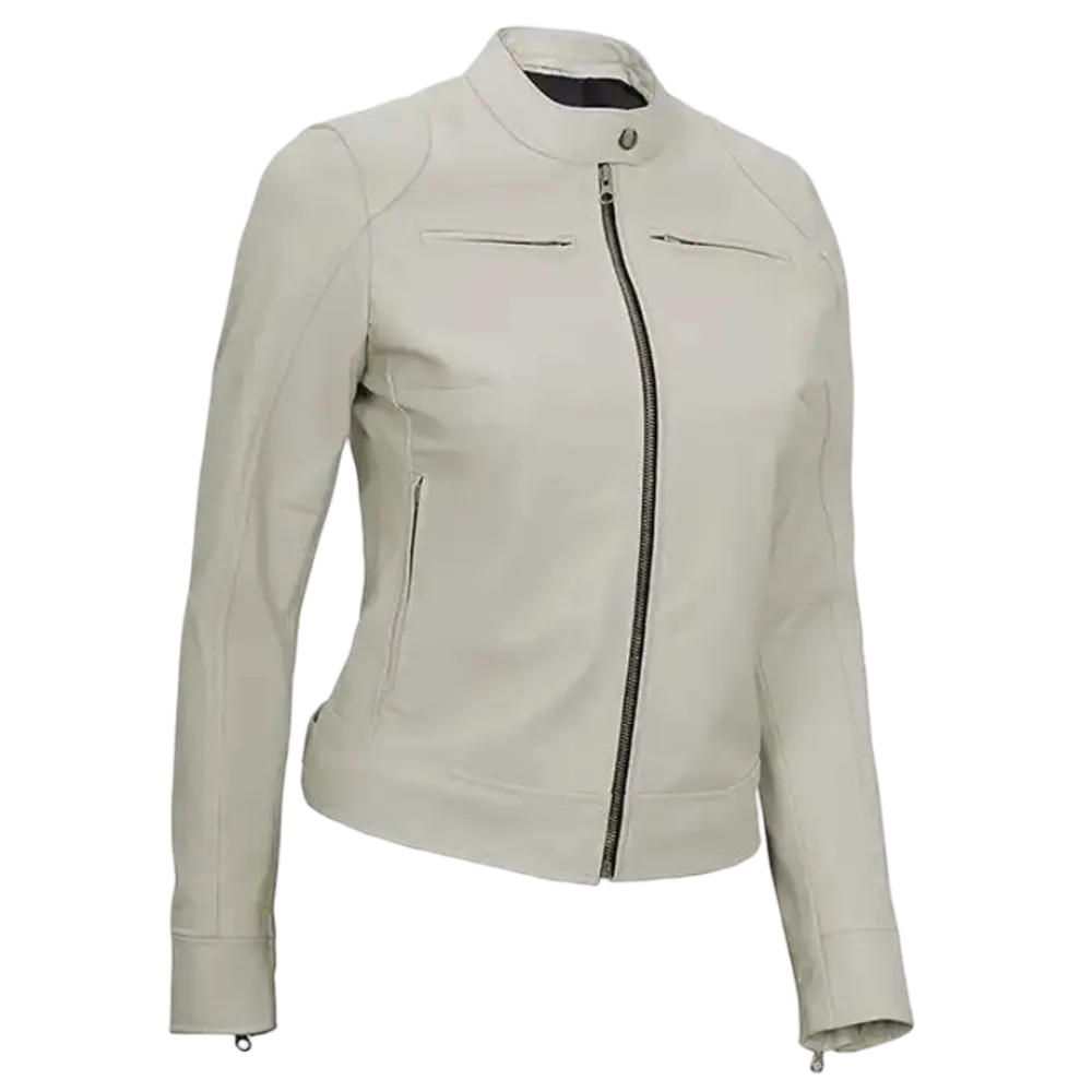 Women’s Cafe Racer White Leather Jacket By Jacket Field