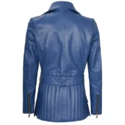 Womens Lambskin Leather Belted Blue Jacket by Jacket Field