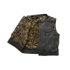 Club Cut Mens Black Leather Motorcycle Vest by Jacket Field