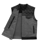 Hunt Club Style Mens Grey Canvas & Black Leather Vest by Jacket Field