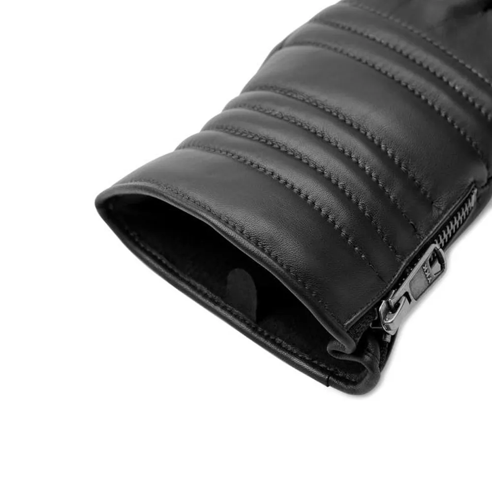 Mens Black Touchscreen Ribbed Leather Gloves by Jacket Field