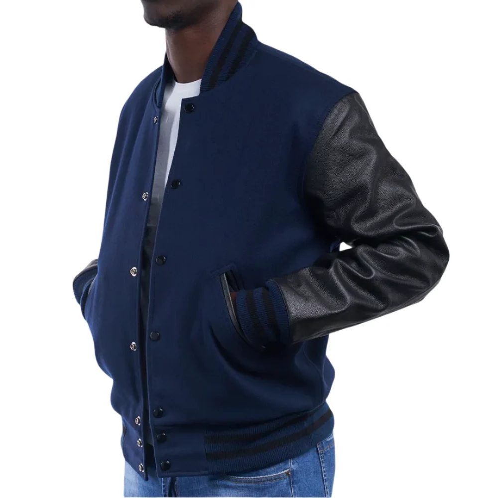 Mens High Royal Wool Body & Black Sleeves Varsity Jacket by Jacket Field