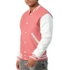 Mens Pink & White Leather Sleeves Clothing Varsity Jacket by Jacket Field