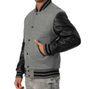 Mens Light Oxford & Black Sleeves Clothing Varsity Jacket by Jacket Field