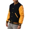 Mens Black & Bright Gold Leather Sleeves Clothing Varsity Jacket by Jacket Field