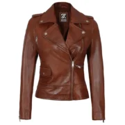 Amber Cognac Leather Womens Jacket Motorcycle by Jacket Field