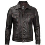 Mens Harrington Premium Brown Leather Jacket by Jacket Field