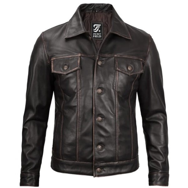 Mens Harrington Premium Brown Leather Jacket by Jacket Field