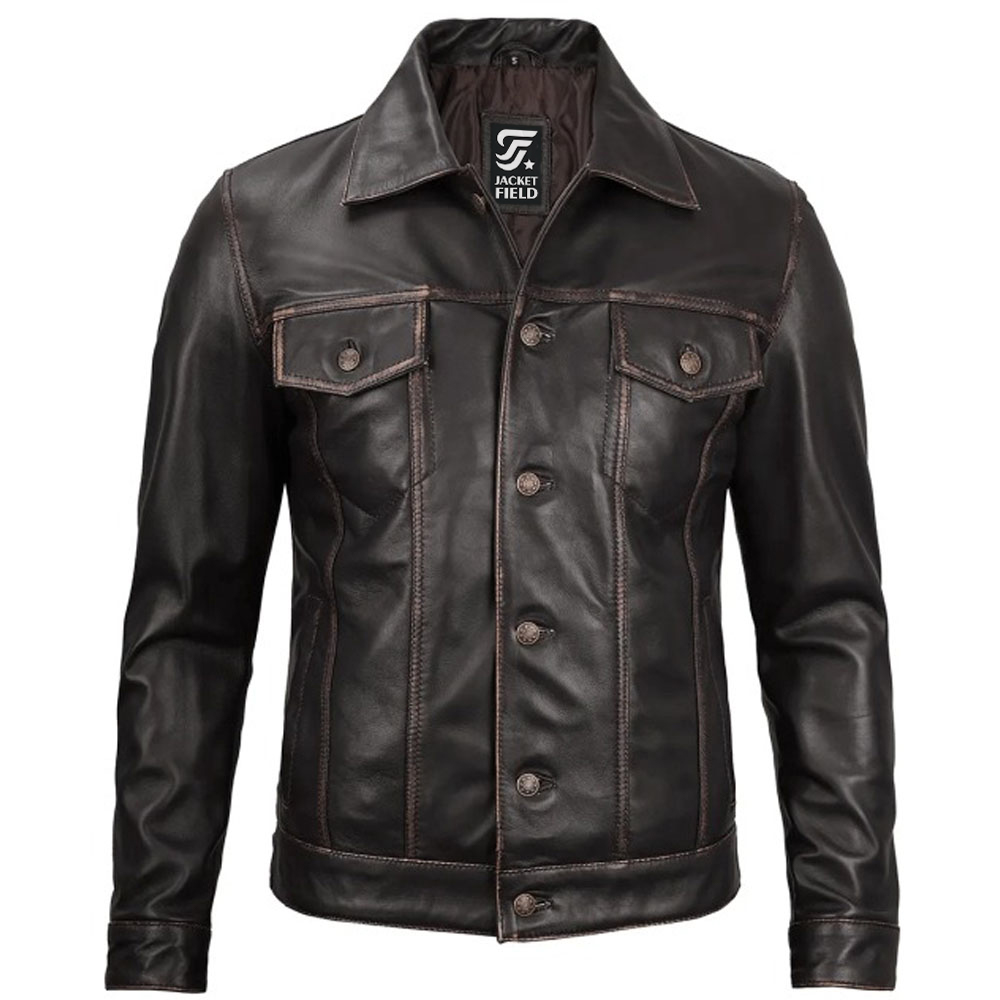 Mens Harrington Premium Brown Leather Jacket by Jacket Field