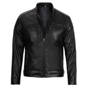 Mens Cafe Racer Vegan Black Leather Jacket by Jacket Field