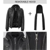 Black Leather Bomber Jacket Women with Removable Hood by Jacket Field
