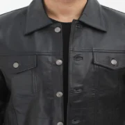 Mens Classic Black Leather Trucker Jacket by Jacket Field