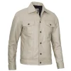 Mens Leather Trucker Off White Jacket by Jacket Field