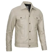 Mens Leather Trucker Off White Jacket by Jacket Field