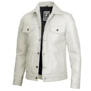 Fernando Mens Leather Trucker Off White Jacket by Jacket Field