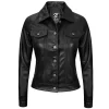 Fernando Women’s Trucker Black Leather Jacket By Jacket Field