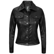 Fernando Women’s Trucker Black Leather Jacket By Jacket Field