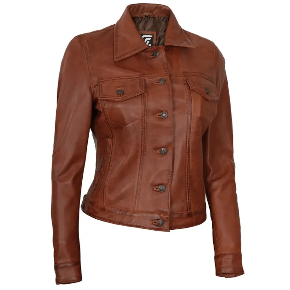 Womens Fernando Brown Leather Jacket by Jacket Field