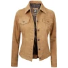 Womens Light Tan Trucker Leather Suede Jacket by Jacket Field