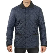 Mens Navy Blue Quilted Bomber Jacket by Jacket Field