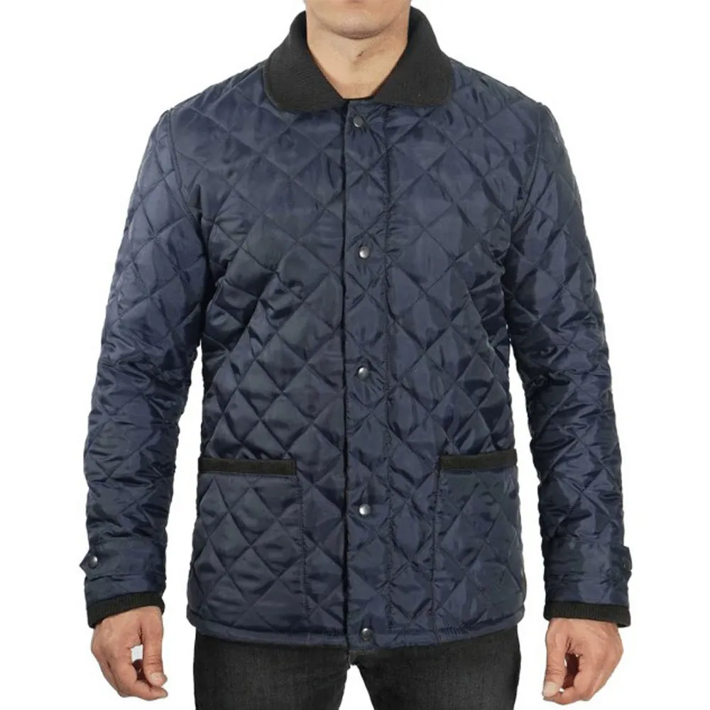 Mens Navy Blue Quilted Bomber Jacket by Jacket Field