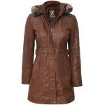 Womens Brown Leather Shearling Coat with Hooded by Jacket Field