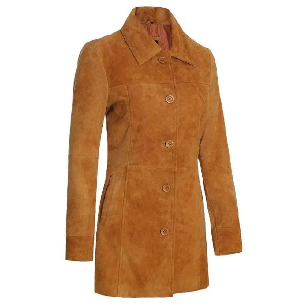 Womens Brown Leather Suede Coat by Jacket Field
