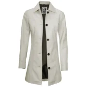 Kandis Womens Off White Real Leather Car Coat