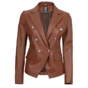 Kinley Womens Double Breasted Brown Leather Jacket by Jacket Field