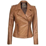Kirsten Womens Asymmetrical Camel Brown Leather Jacket by Jacket Field
