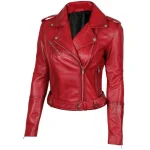 Womens Biker Margaret Red Leather Jacket by Jacket Field