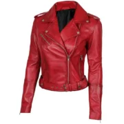 Womens Biker Margaret Red Leather Jacket by Jacket Field