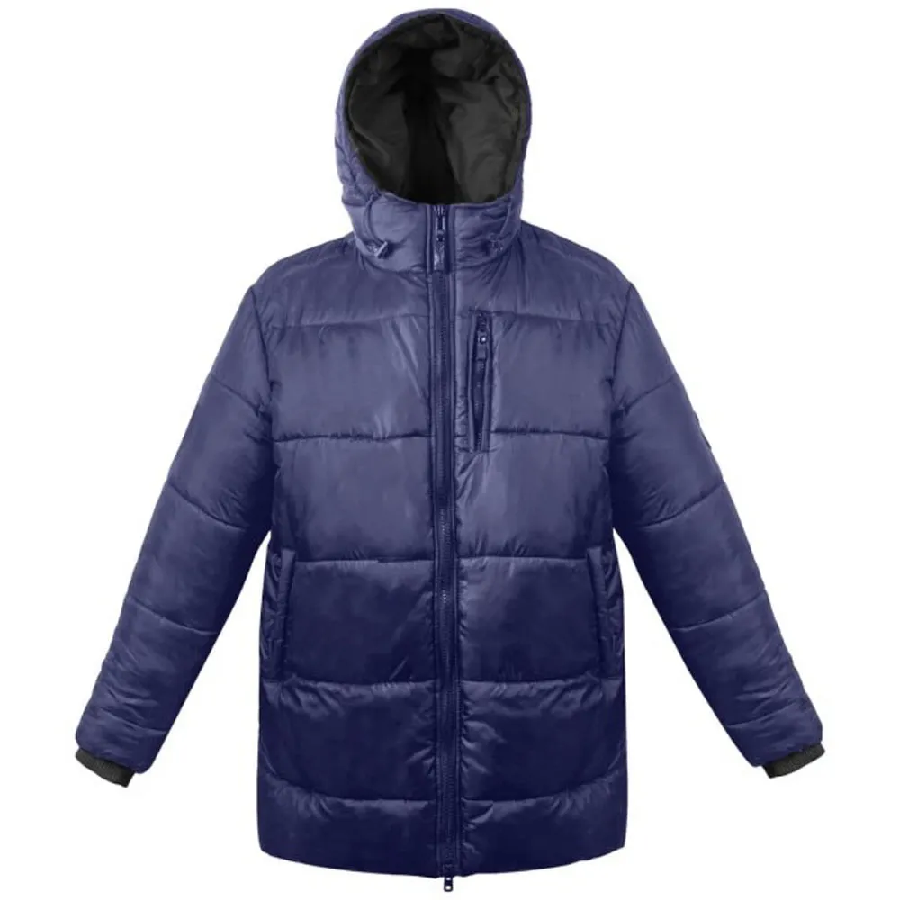 Men's 3/4 Length Hooded Parka Blue Jacket - Puffer Style By Jacket Field