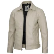 Mens Lambskin Leather Off White Jacket by Jacket Field
