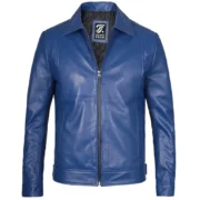 Men's Classic Leather Harrington Blue Jacket – Real Lambskin Outerwear By Jacket Field