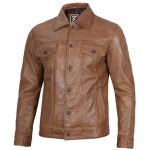 Mens Trucker Brown Leather Jacket by Jacket Field