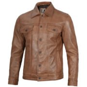 Mens Trucker Brown Leather Jacket by Jacket Field