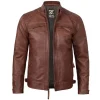 Mens Cognac Brown Leather Motorcycle Jacket Cafe Racer Style by Jacket Field