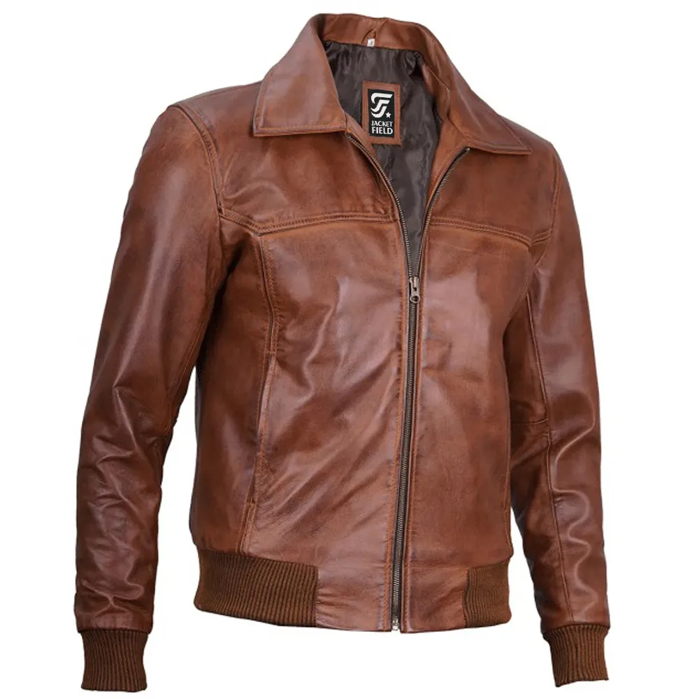 Mens Distressed Brown Leather Jacket by Jacket Field