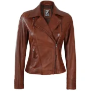 Womens Ramsey Cognac Brown Leather Jacket by Jacket Field