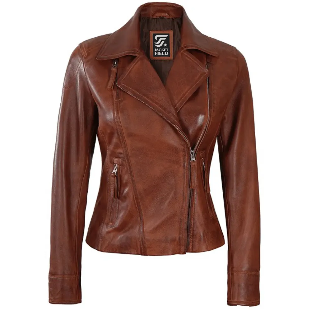 Womens Ramsey Cognac Brown Leather Jacket by Jacket Field