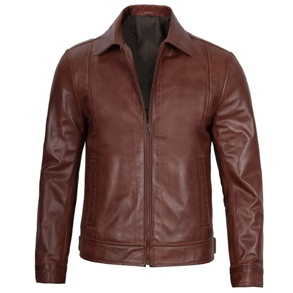 Mens Harrington Premium Brown Leather Jacket by Jacket Field