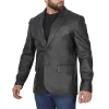 Mens Two-Button Black Leather Blazer Jacket by Jacket Field